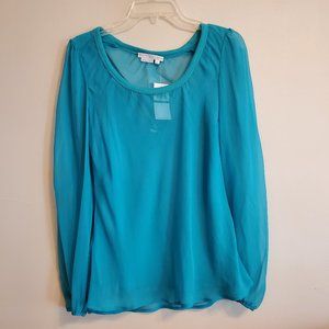 To The Max 2 piece Sheer sleeve teal blue Party top blouse NWT Size Large